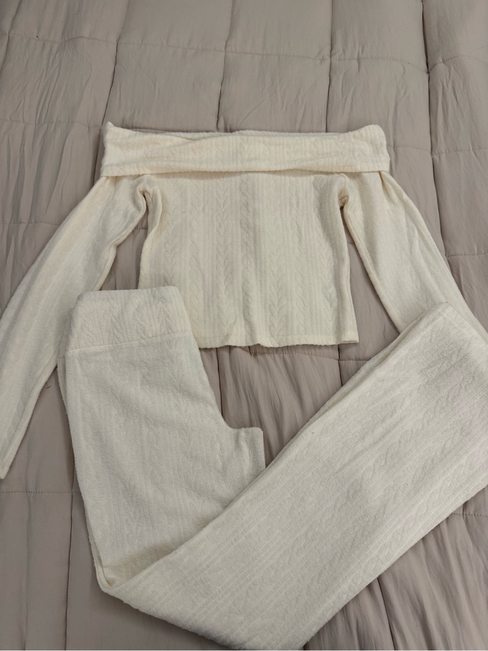 Pink Rose Cream Off-Shoulder Knit Set